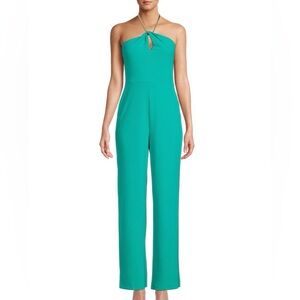 BeBe Teal Gold Chain Halter Jumpsuit – Size XL (NWT)